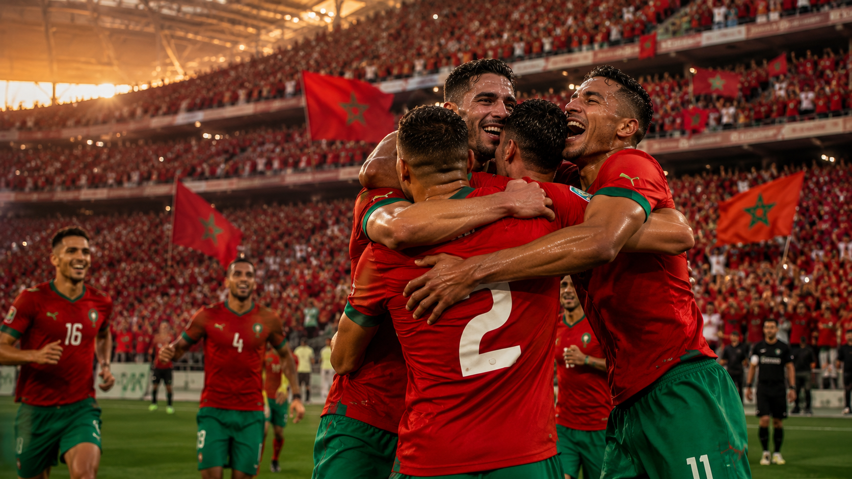 Morocco celebrate qualification for the FIFA World Cup 2026 knockout stage.